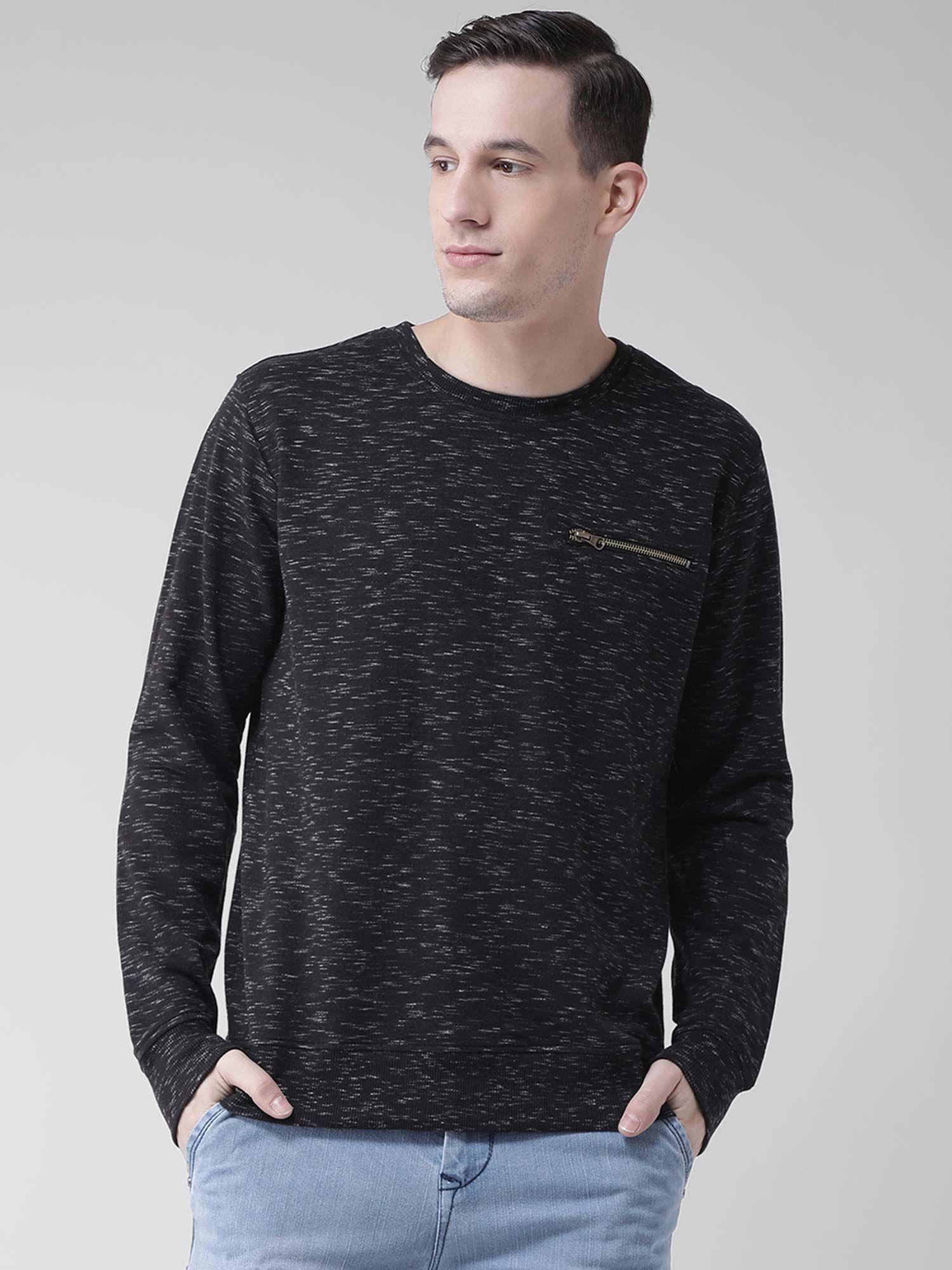 men black self design sweatshirt