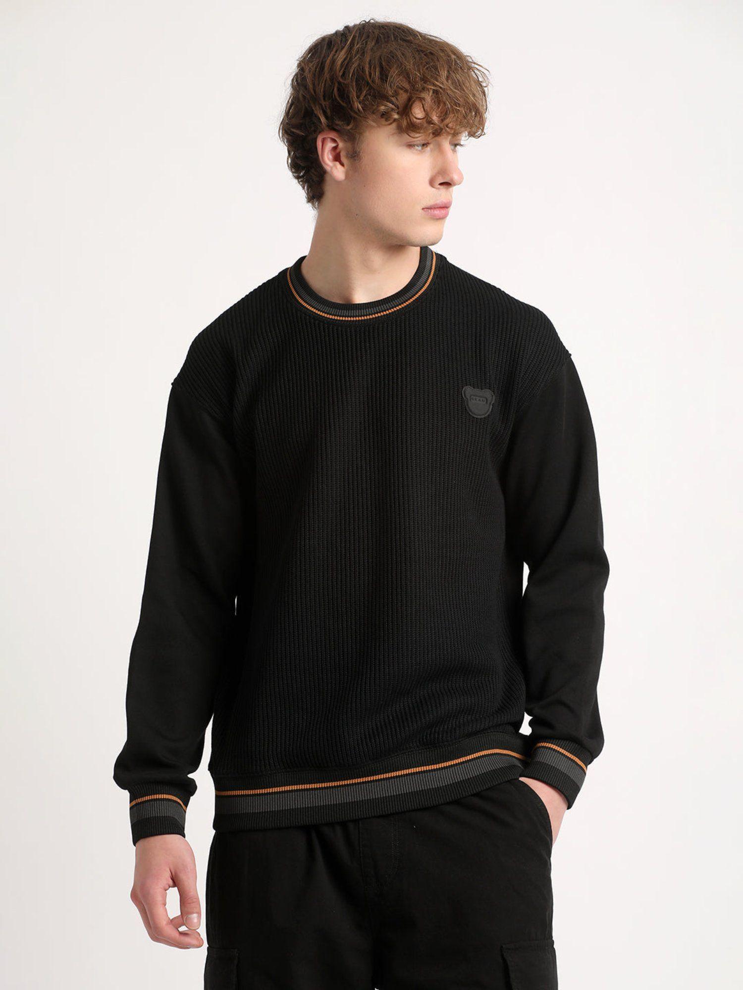 men black self designed relaxed fit sweatshirt