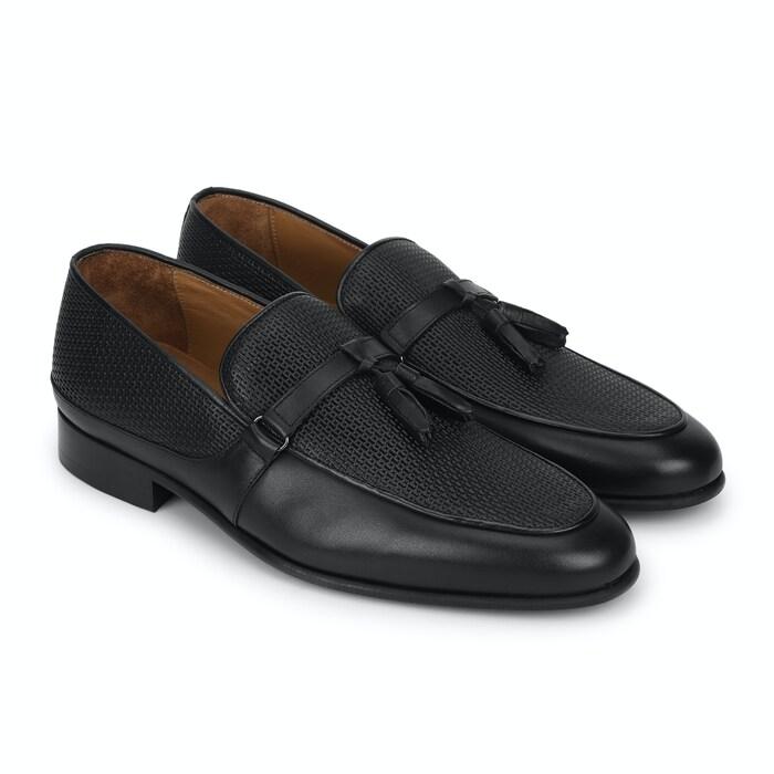 men black shaded tip tassels-top penny loafers