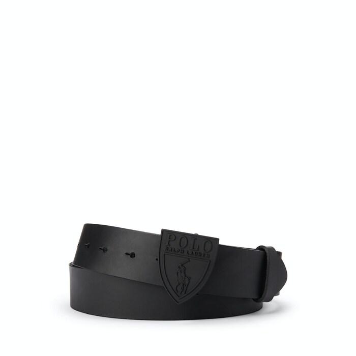 men black shield-buckle leather belt