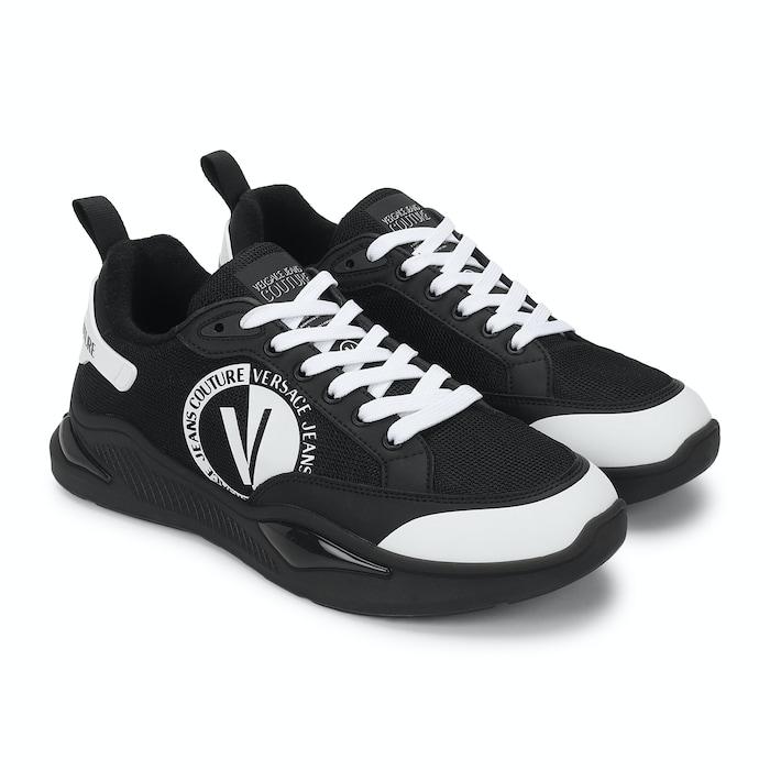 men black shoes with half black half white branding