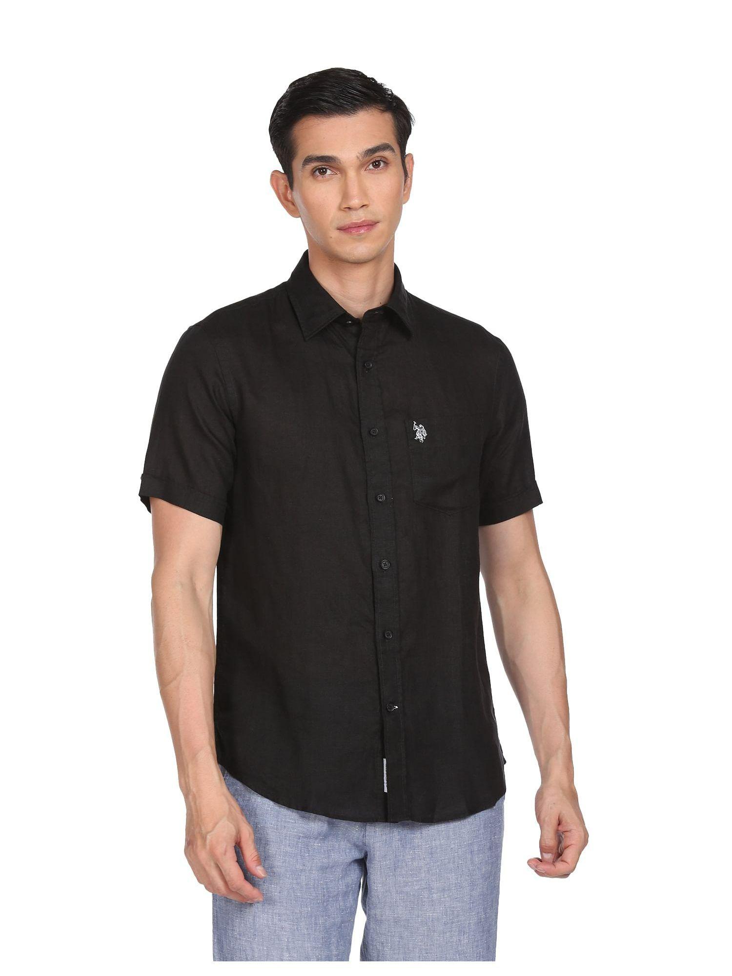 men black short sleeve linen casual shirt