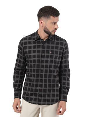 men black slim fit check casual shirt