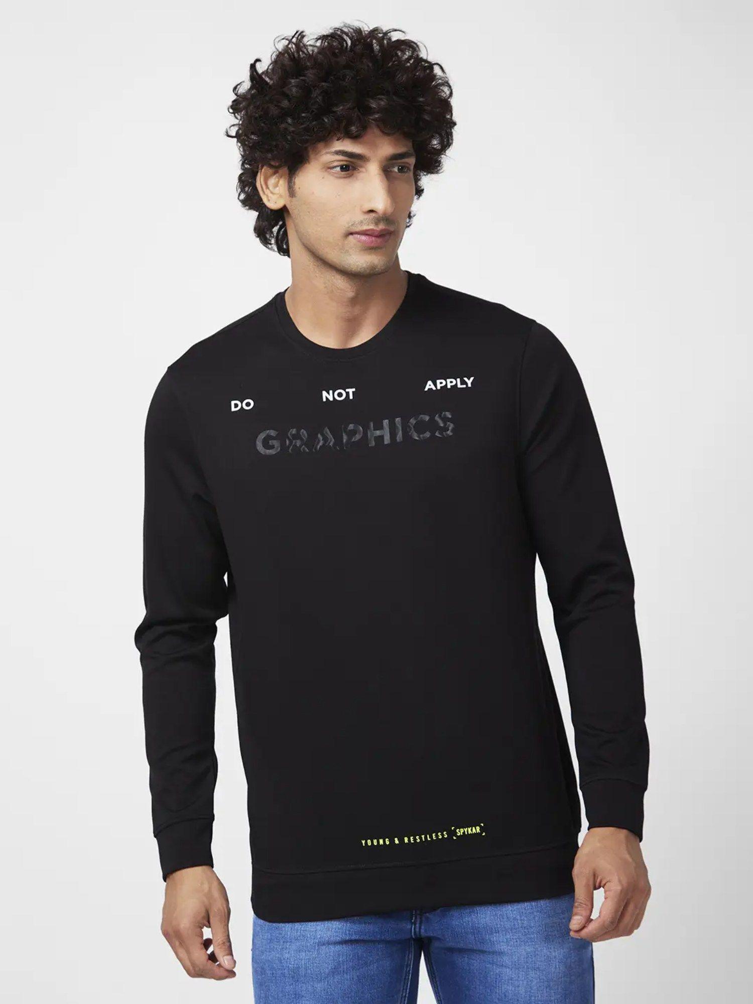 men black slim fit full sleeve round neck typograph sweatshirt