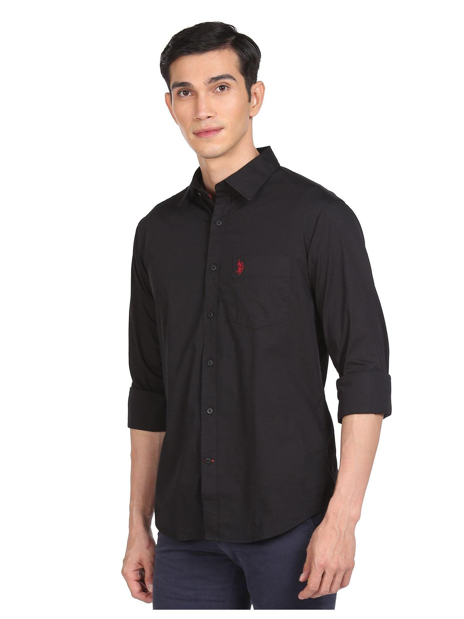 men black slim fit solid casual shirt