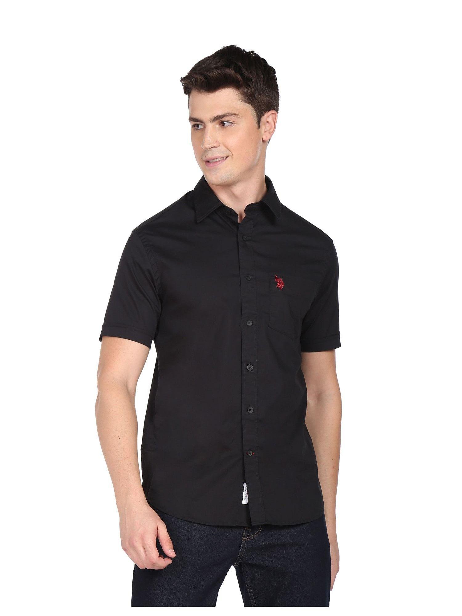 men black slim fit solid casual shirt