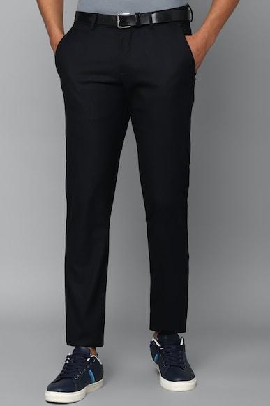 men black slim fit solid casual trousers