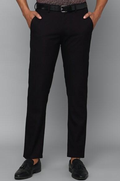 men black slim fit solid casual trousers