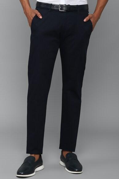 men black slim fit solid casual trousers