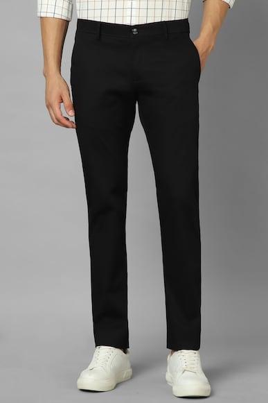 men black slim fit solid casual trousers