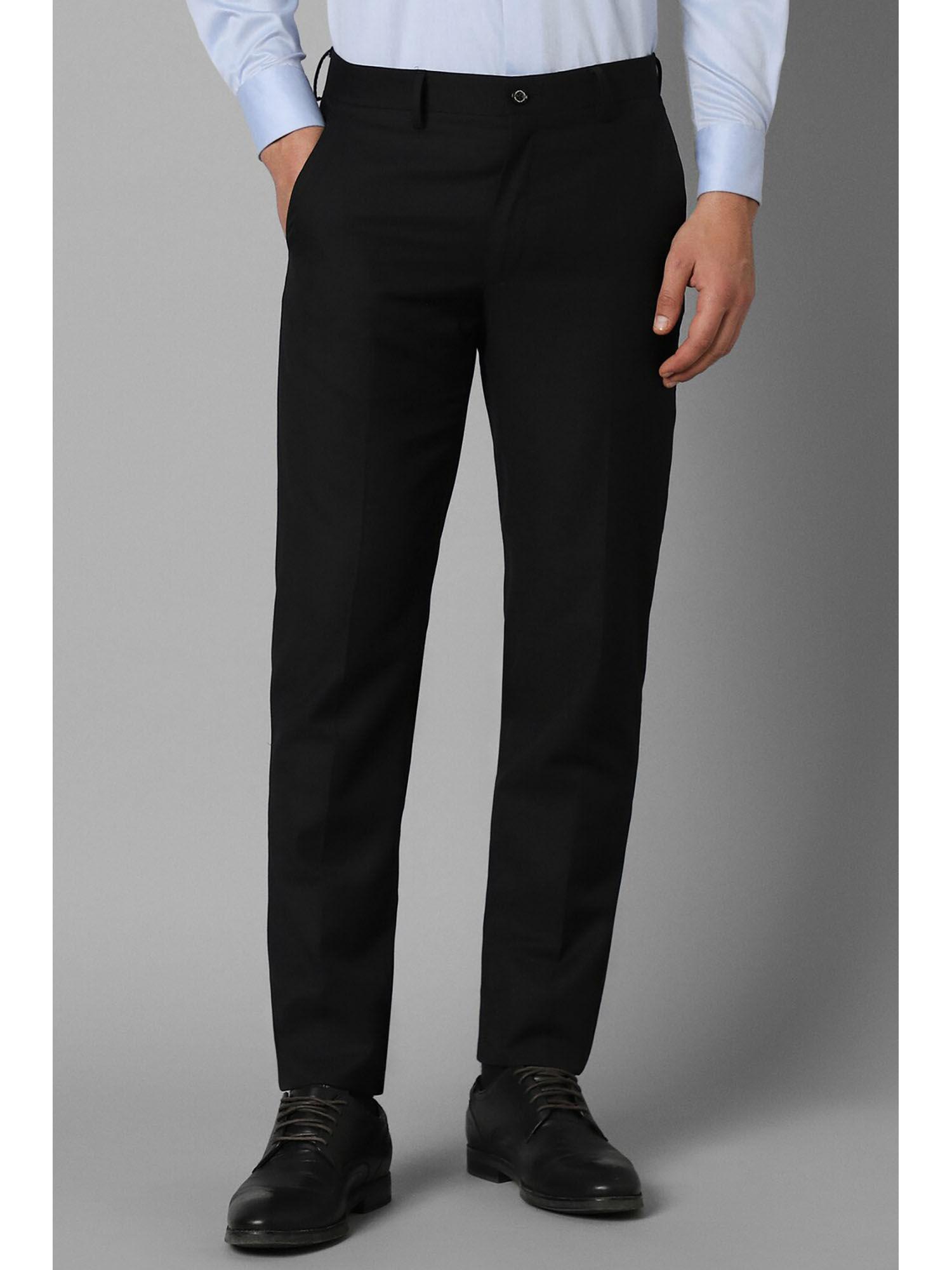 men black slim fit solid flat front formal trousers