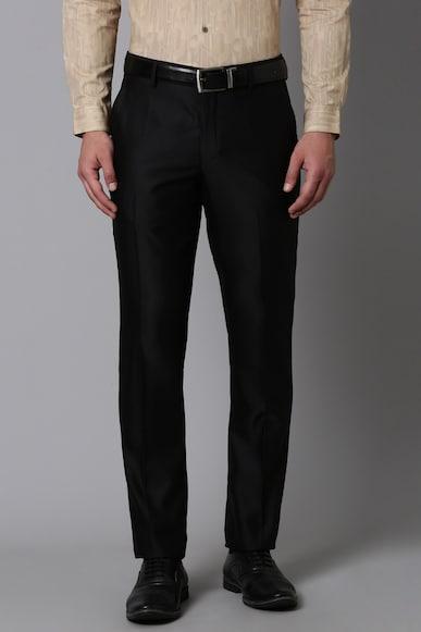 men black slim fit solid flat front formal trousers
