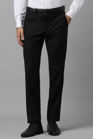 men black slim fit solid formal trousers