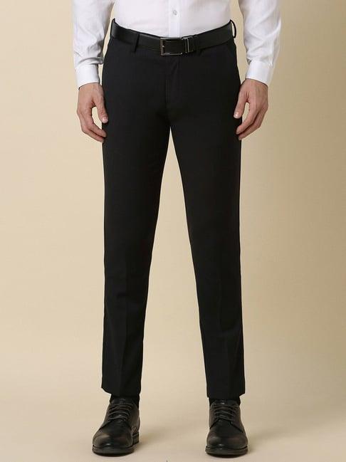 men black slim fit solid formal trousers