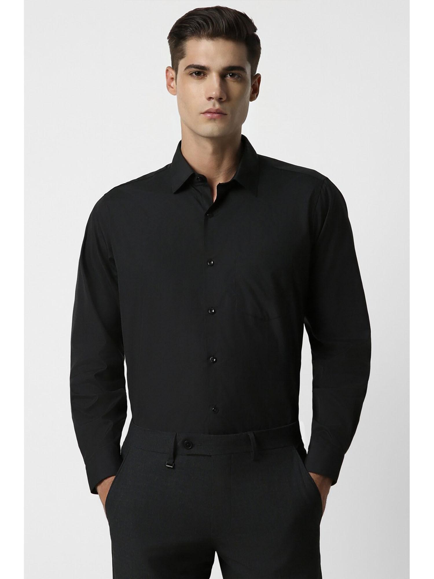 men black slim fit solid full sleeves formal shirt