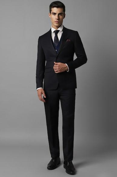 men black slim fit solid party three piece suit