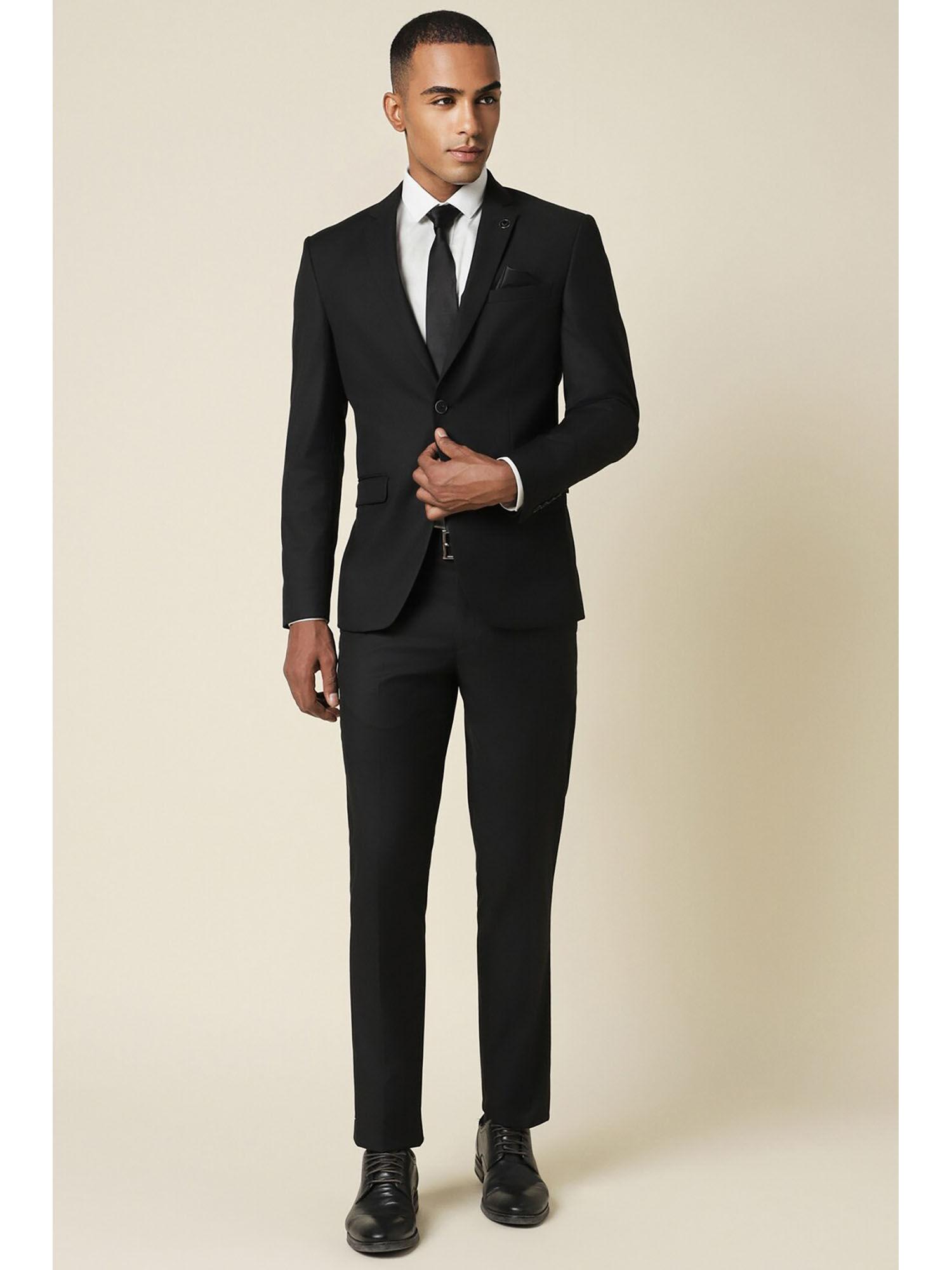 men black slim fit solid party two piece suit (set of 2)
