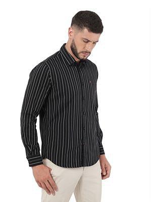 men black slim fit striped casual shirt