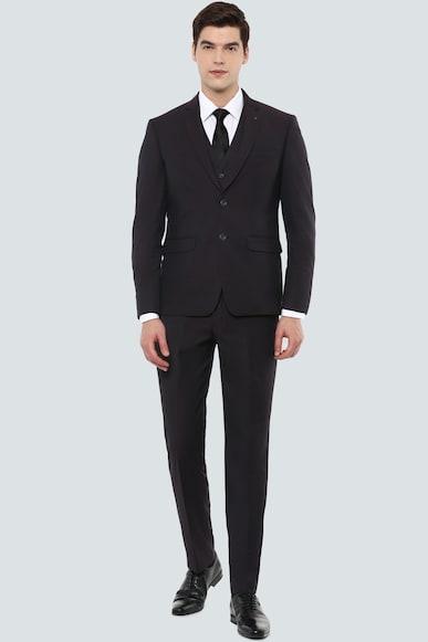 men black slim fit textured formal three piece suit