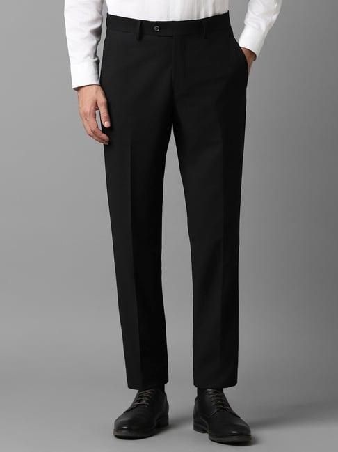 men black slim fit textured pleated formal trousers