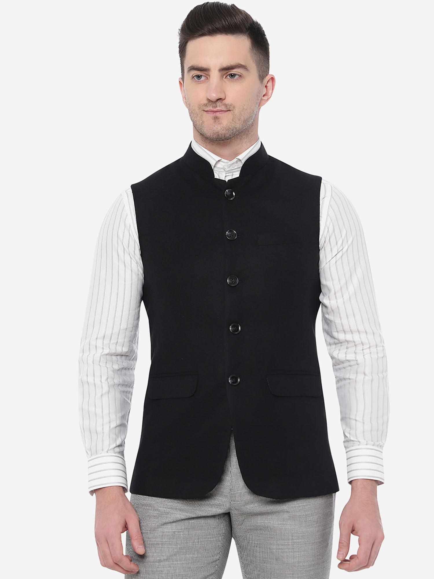 men black solid bandhgala jacket