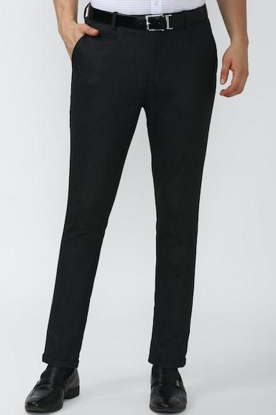 men black solid carrot fit formal trousers