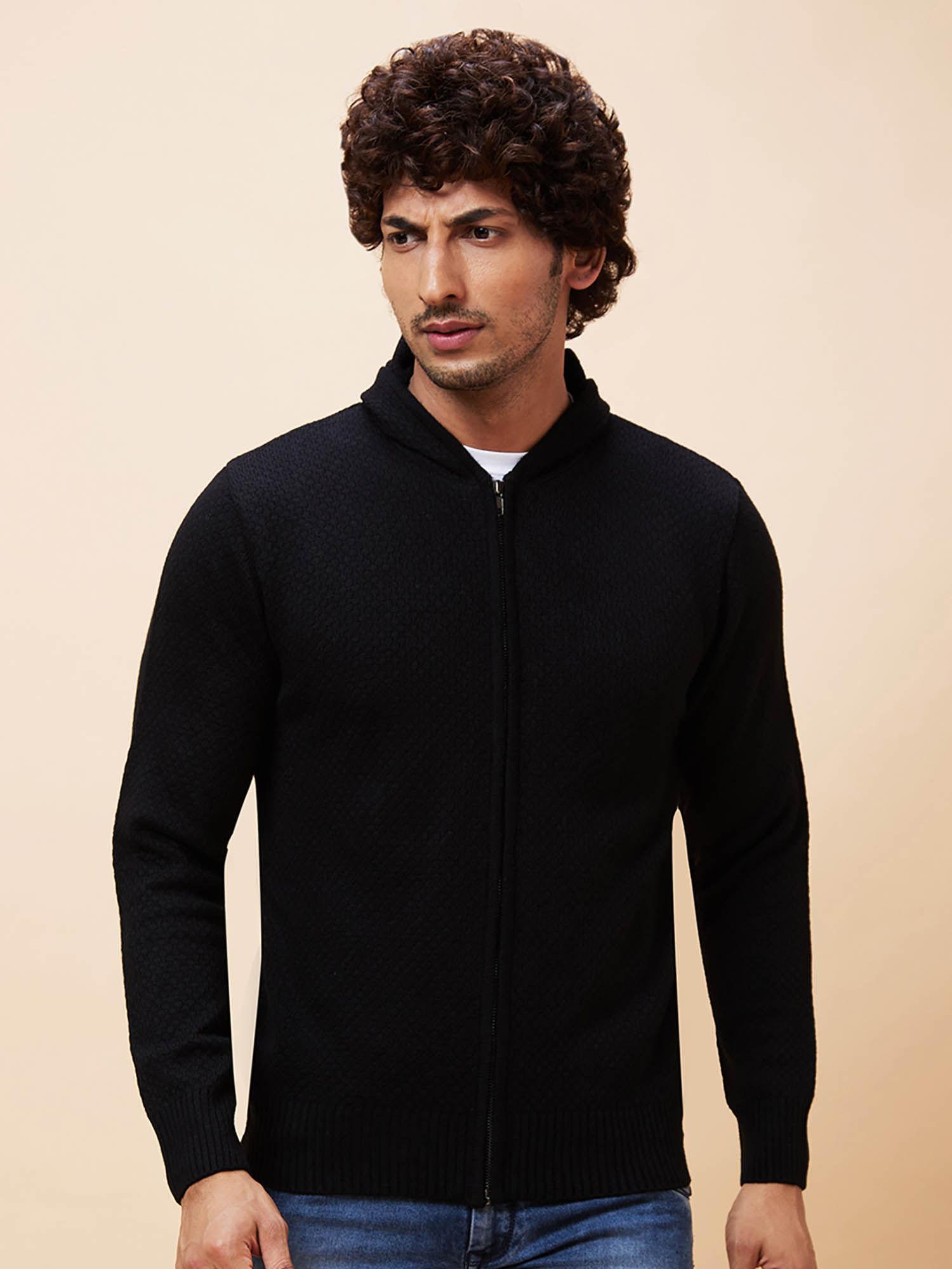 men black solid casual cardigan sweater