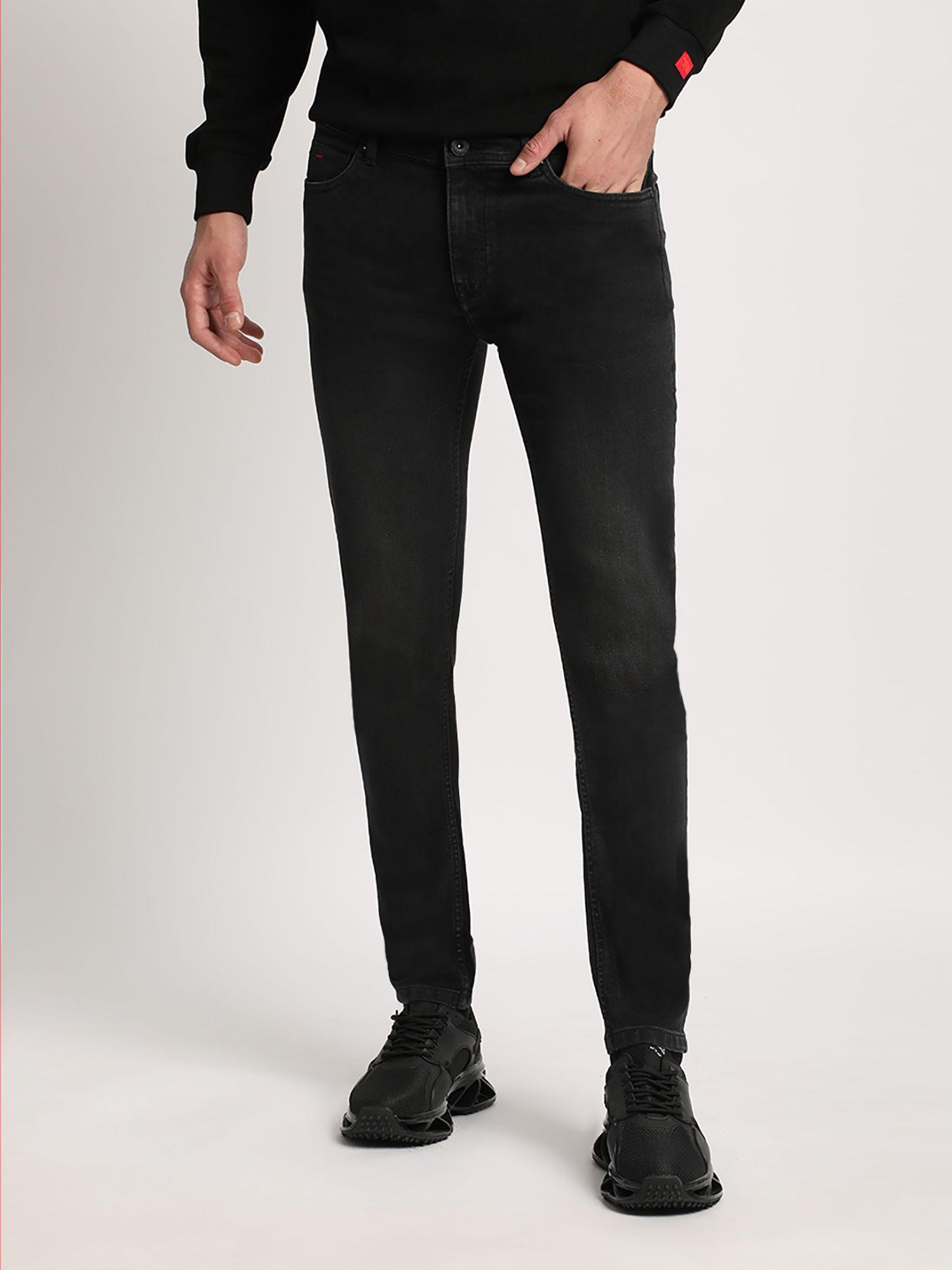 men black solid cotton blend skinny fit jean