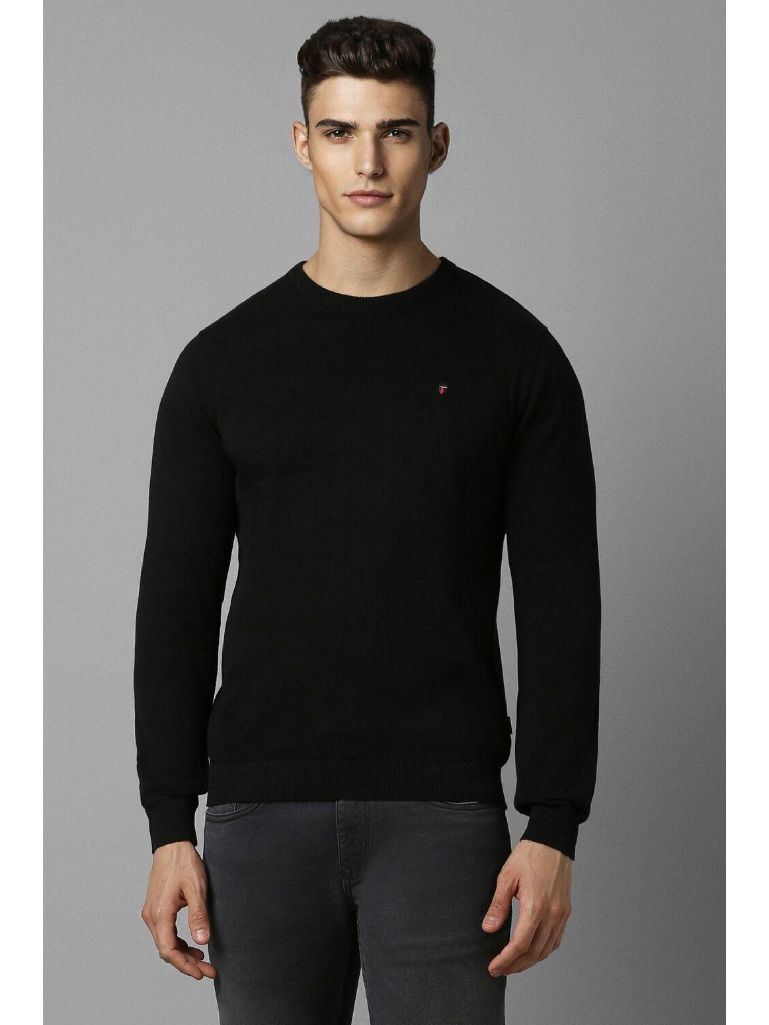 men black solid crew neck full sleeves sweater