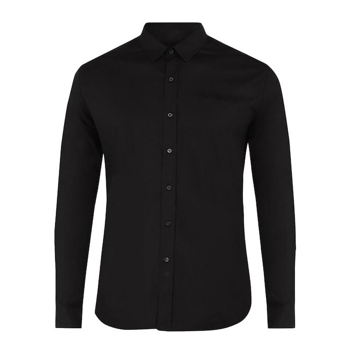 men black solid embroidered chest branding shirt
