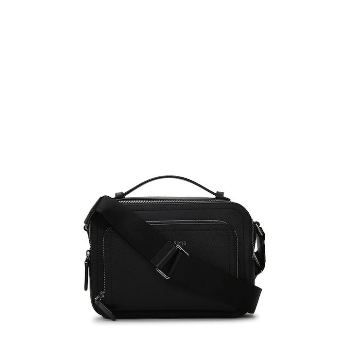 men black solid front-branding crossbody bag