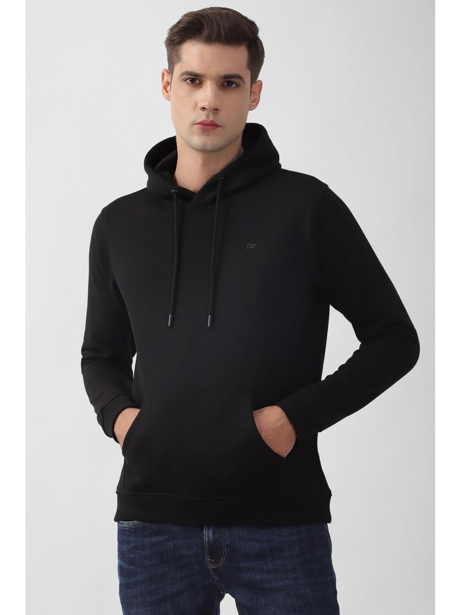 men black solid hooded neck sweatshirt