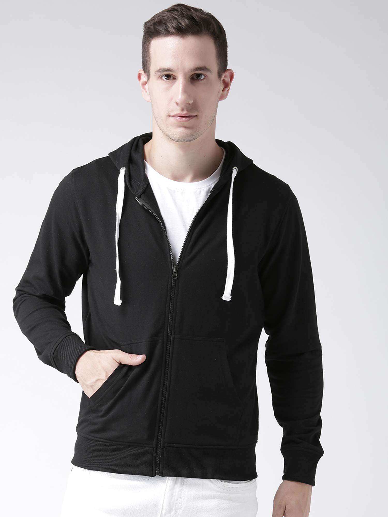 men black solid hooded sweatshirt