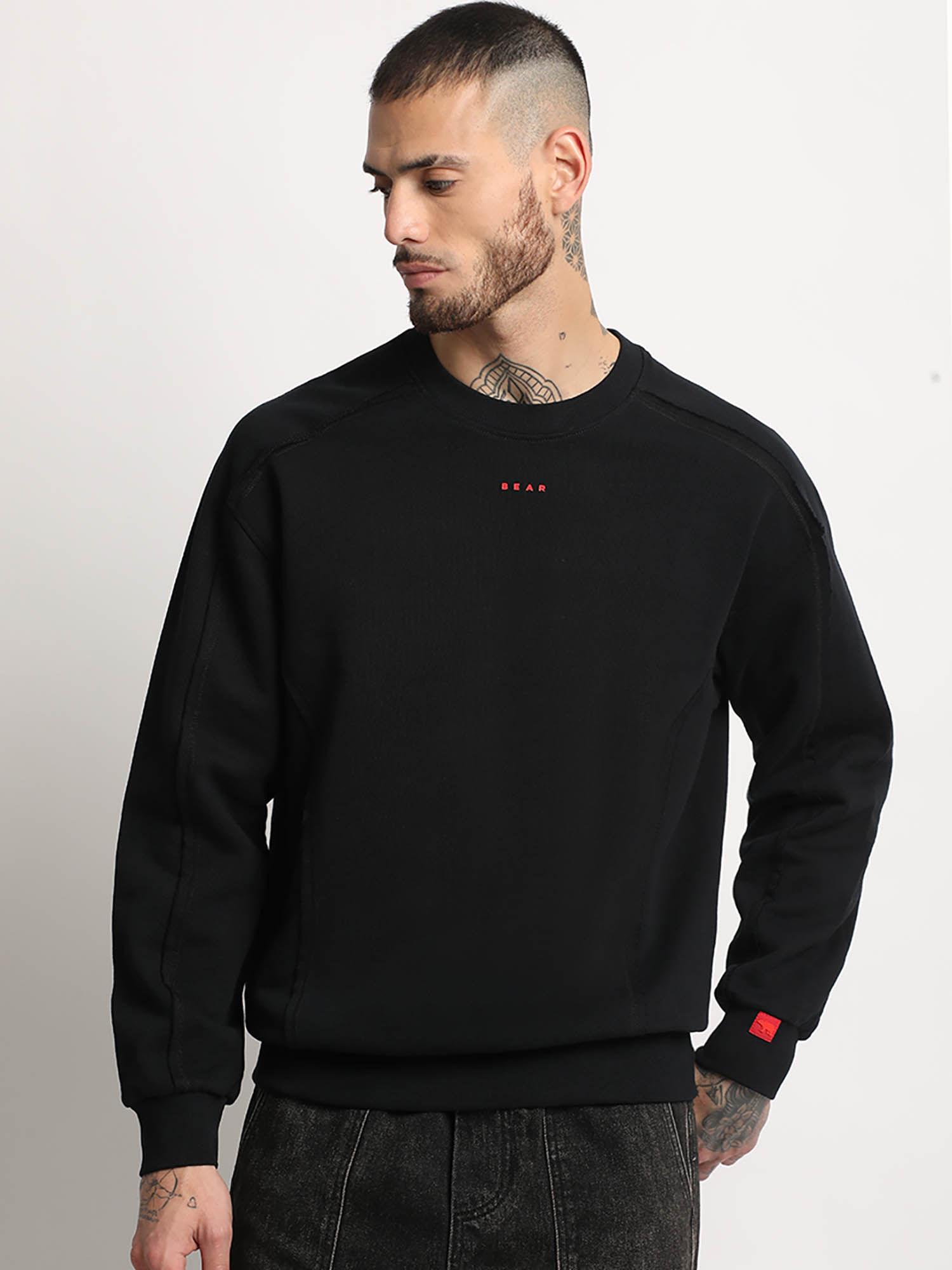 men black solid inside out stitch relaxed fit sweatshirt