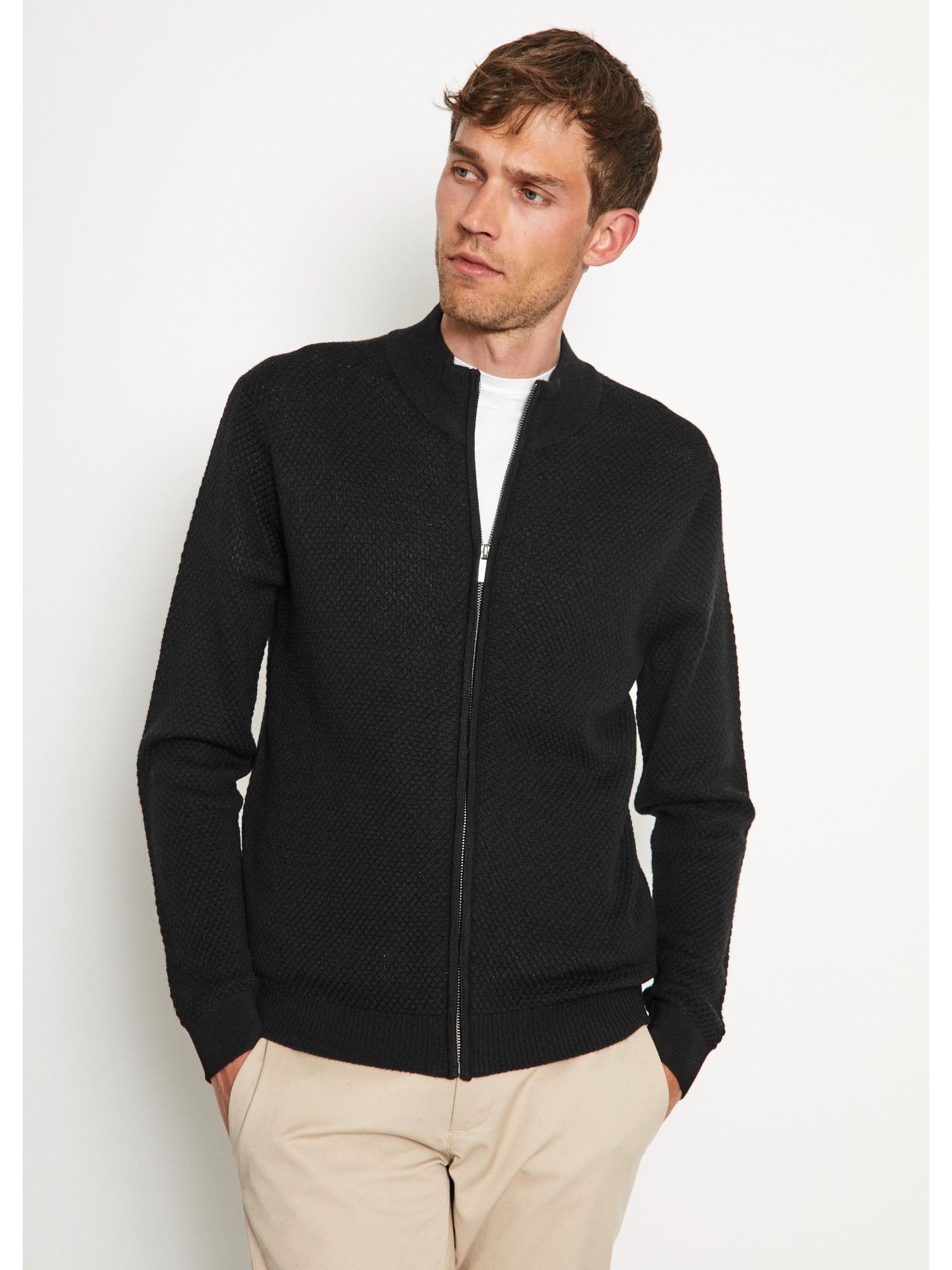 men black solid mock collar cardigan sweater