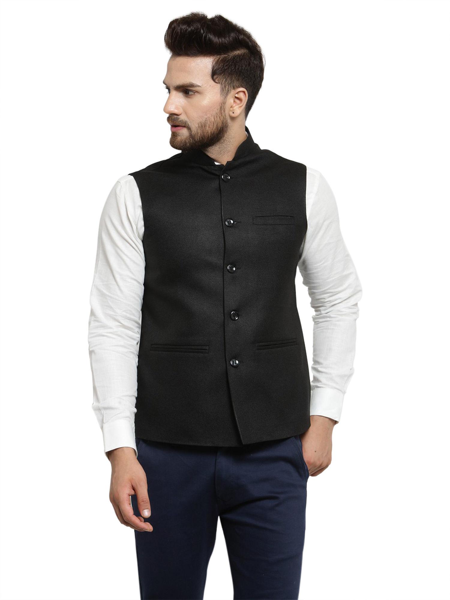 men black solid nehru jacket