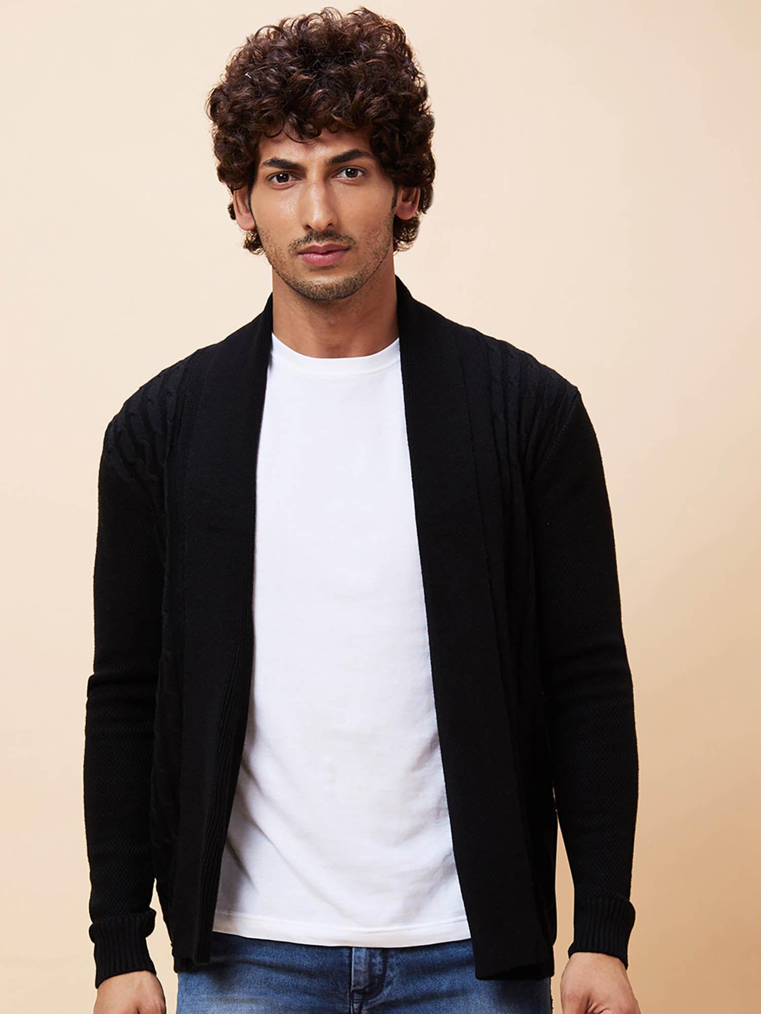 men black solid open front shrug