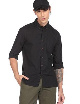 men black solid pure cotton casual shirt