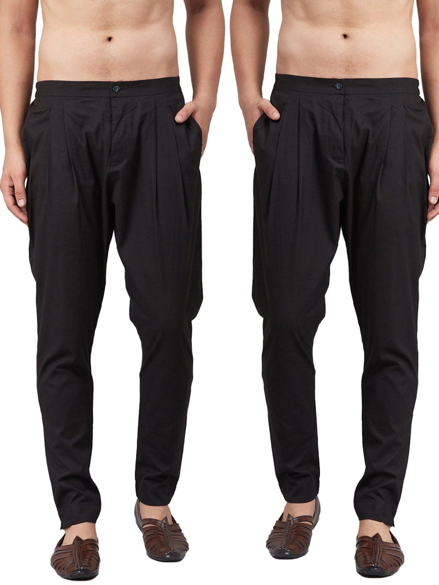 men black solid pure cotton pyjama (set of 2)