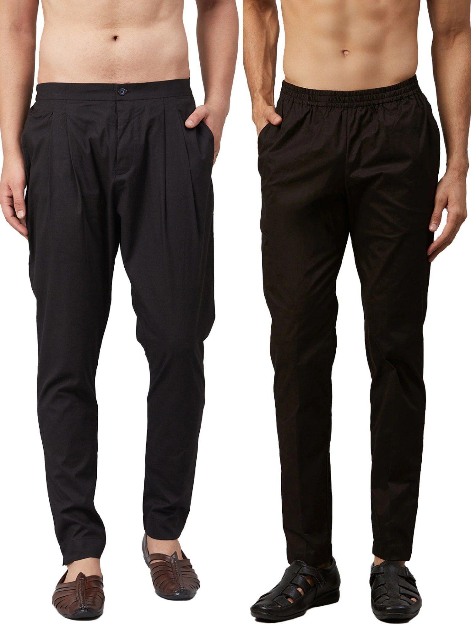 men black solid pure cotton pyjama (set of 2)