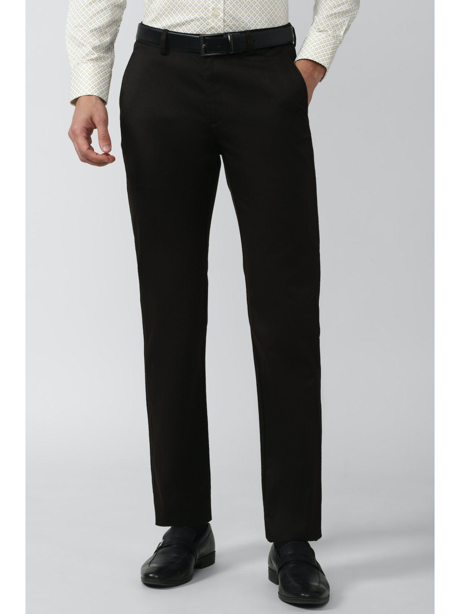 men black solid regular fit casual trousers