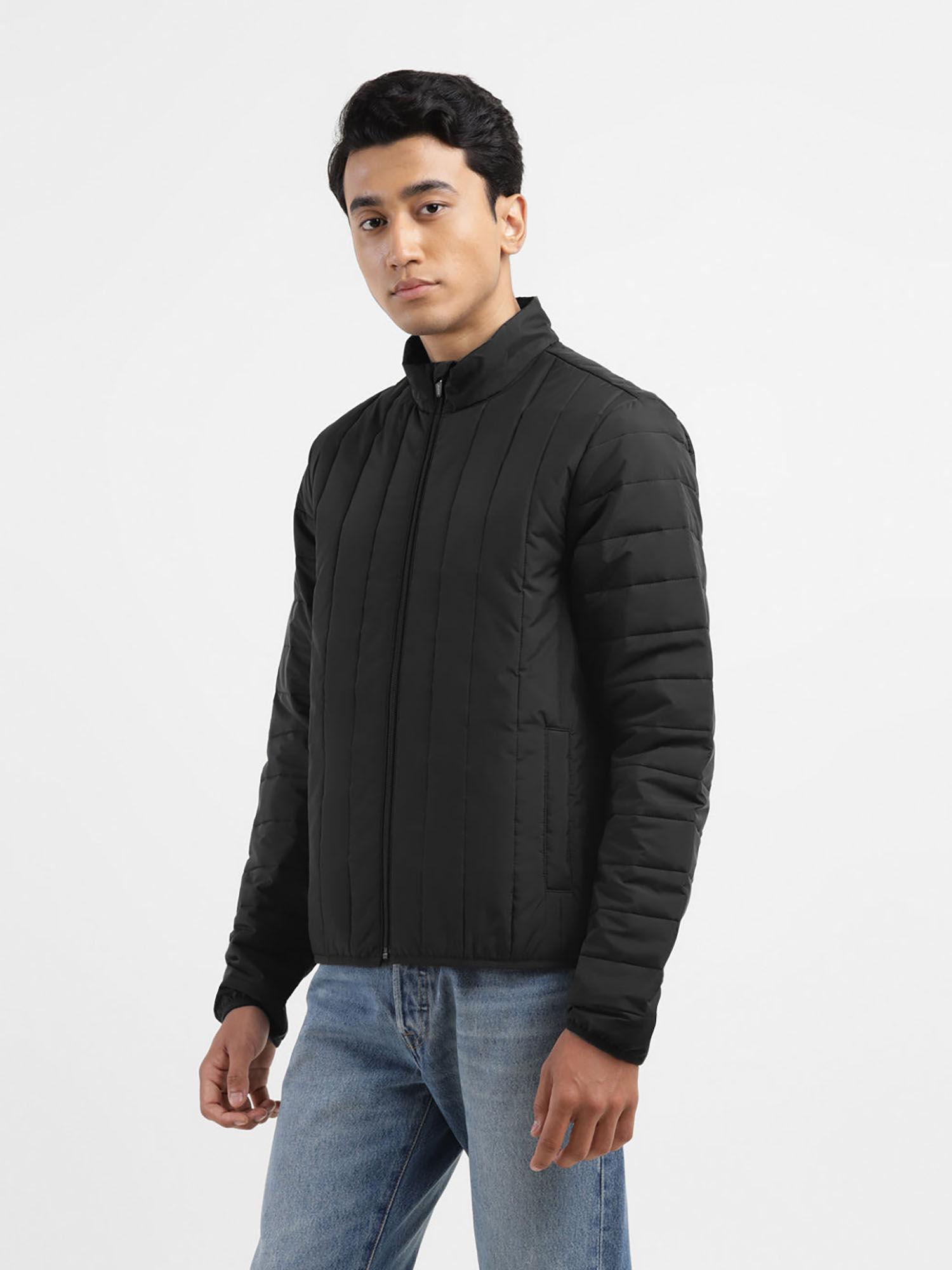 men black solid regular fit puffer jacket