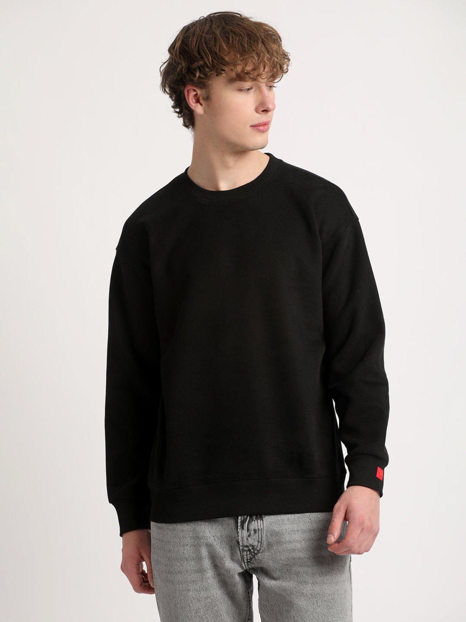 men black solid relaxed fit sweatshirt