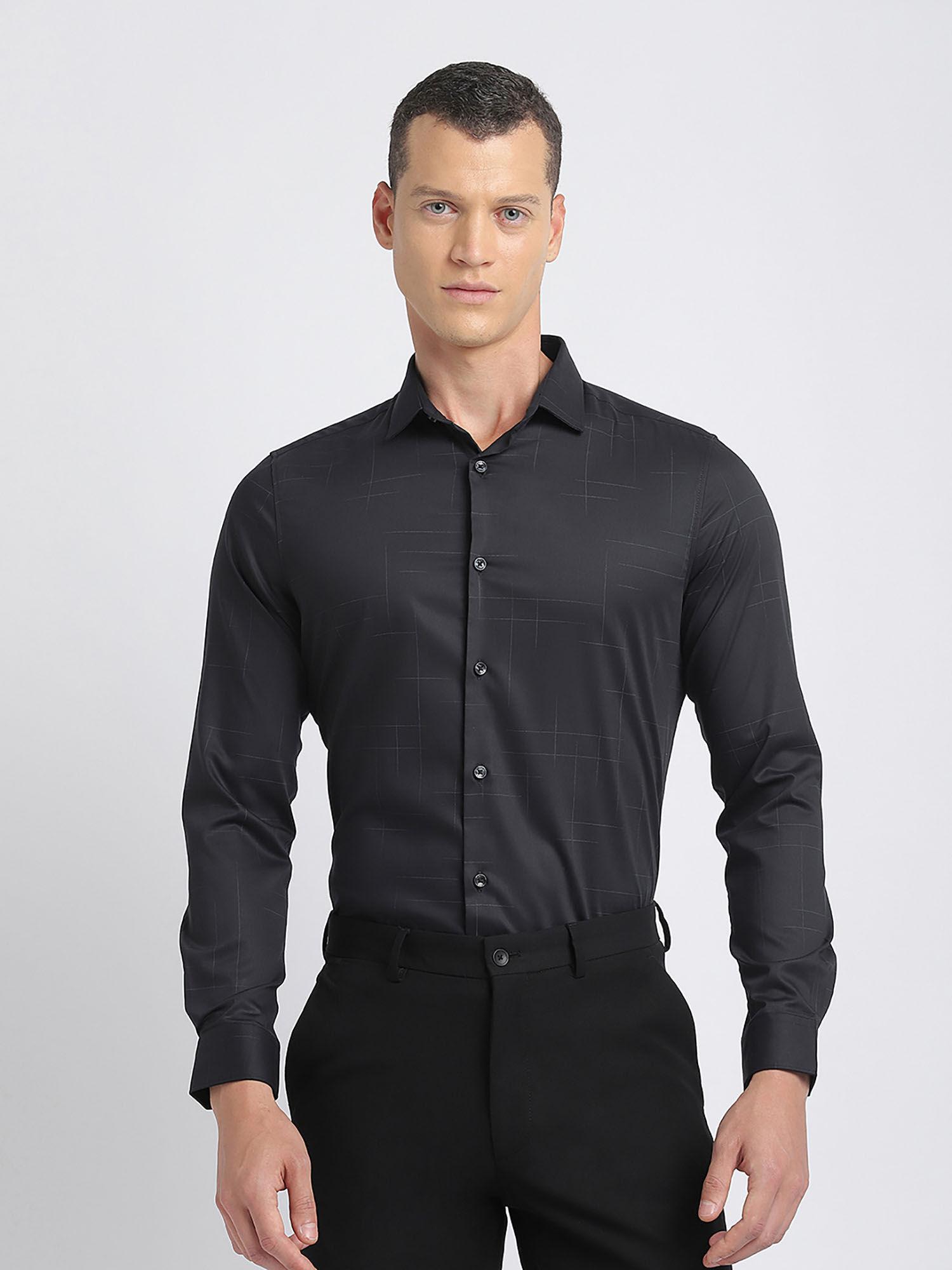 men black solid slim fit cotton formal shirt