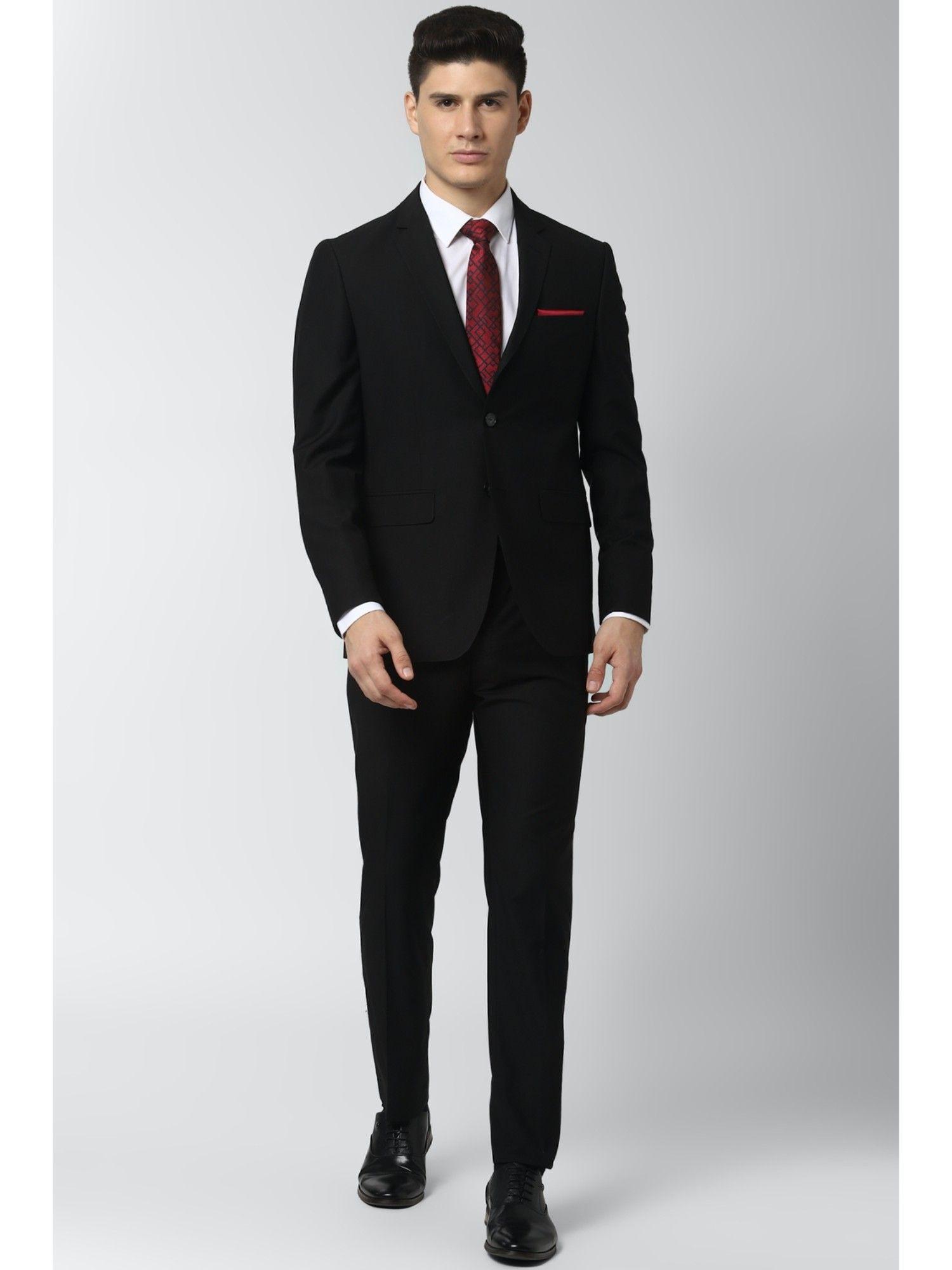 men black solid slim fit formal suit (set of 2)