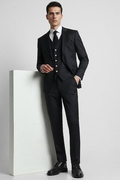 men black solid slim fit formal three piece suit