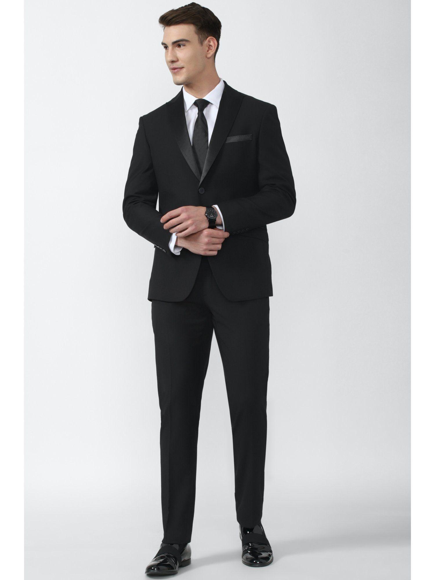 men black solid slim fit wedding two piece suit (set of 2)