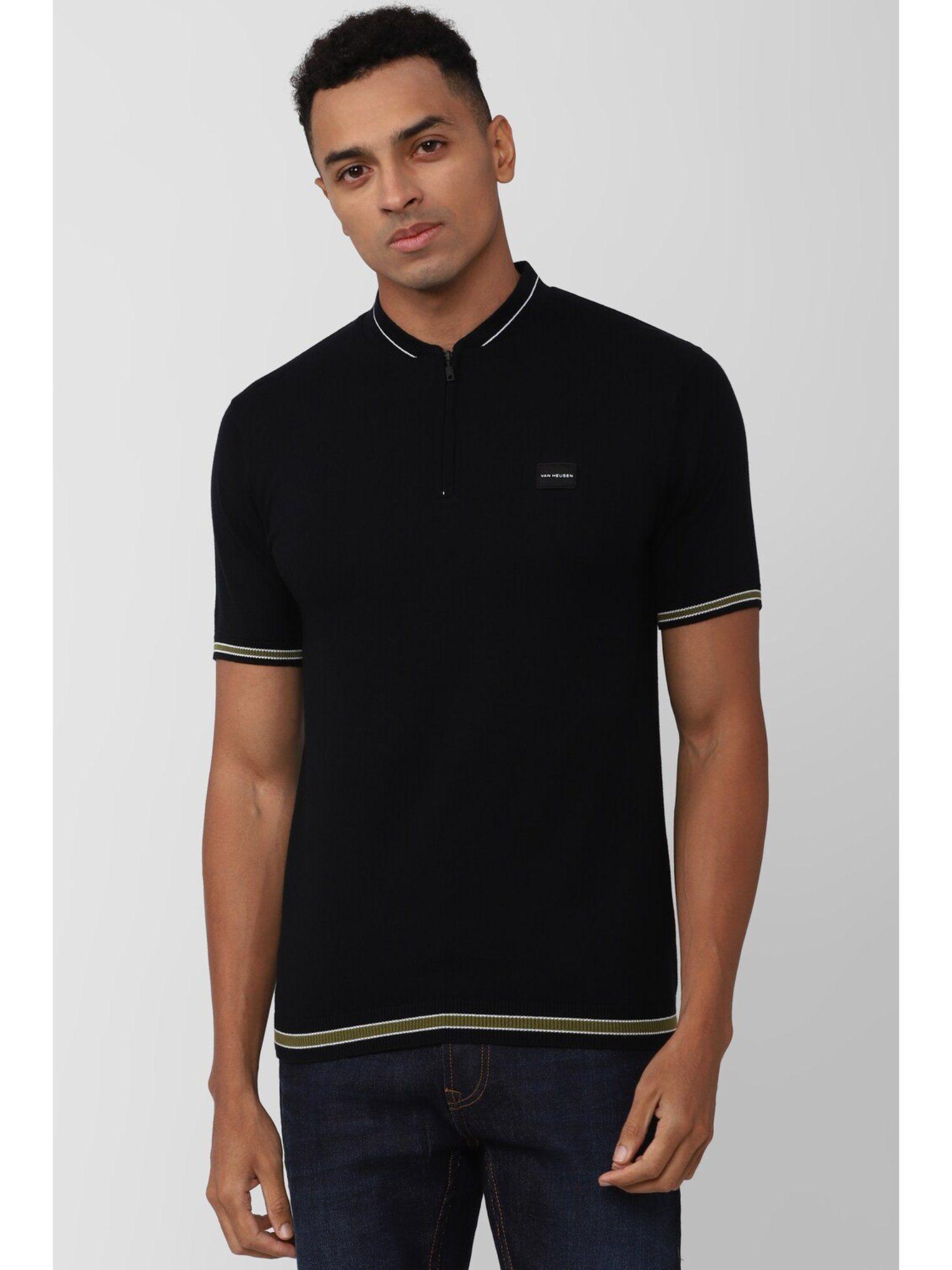 men black solid stylized neck t-shirt