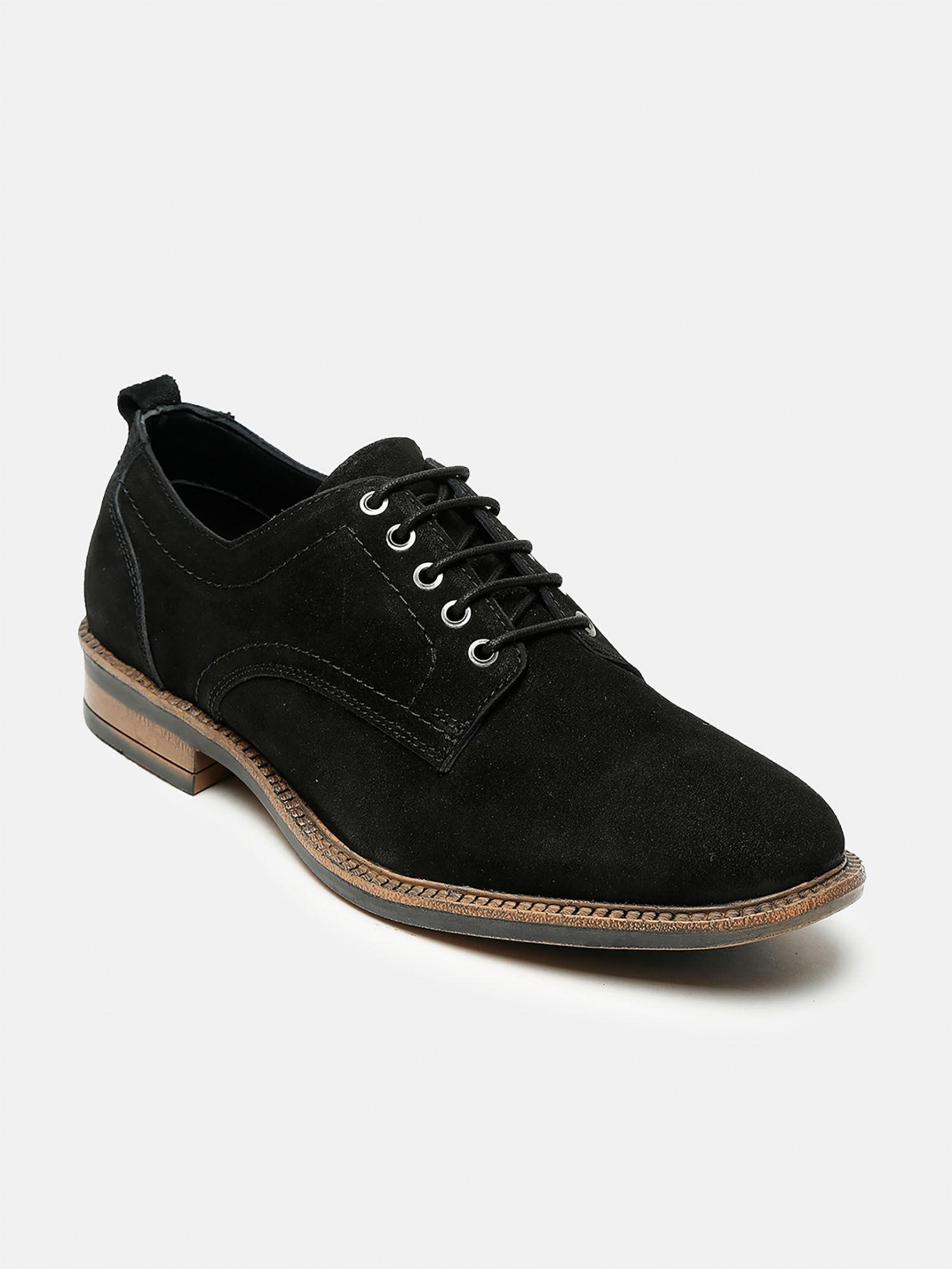 men black solid suede lace up shoes