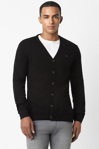 men black solid v neck sweater